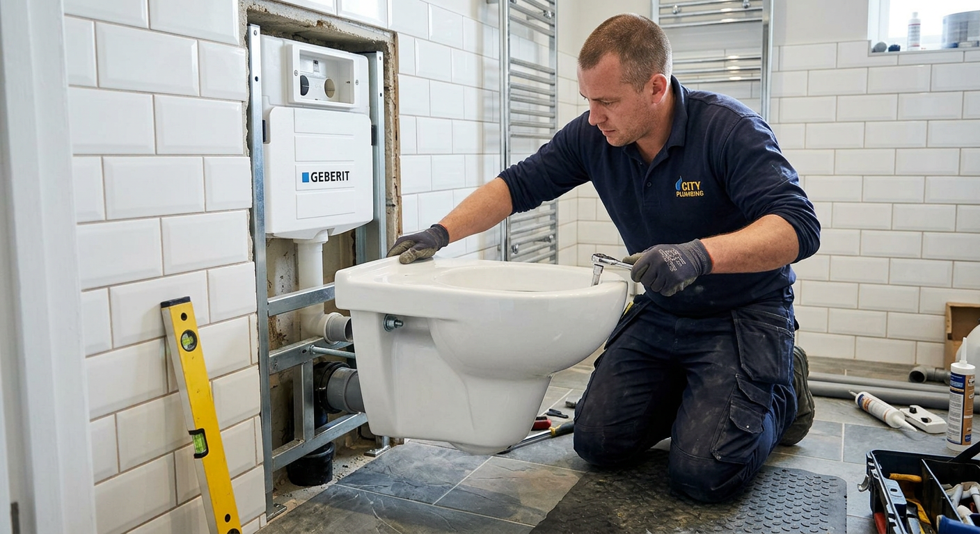 Pose de WC suspendu par un plombier professionnel à Meudon